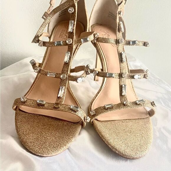 Badgley Mischka Jewel Adela embellished strappy gold evening sandals si… - Picture 9 of 12